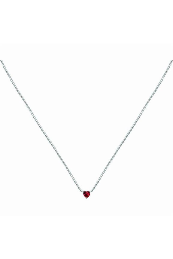 LPS10AWV30- Steel Necklace with White & Red Heart Zircons LPS10AWV30 for Women, White