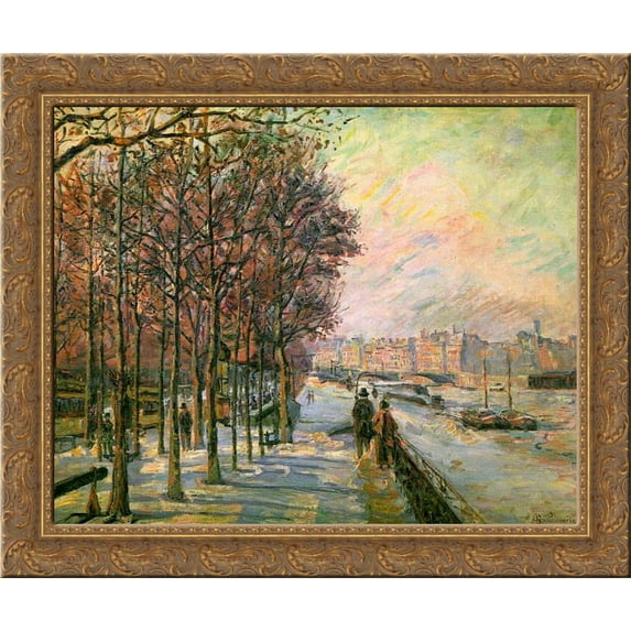 La Place Valhubert 24x20 Gold Ornate Wood Framed Canvas Art by Armand Guillaumin