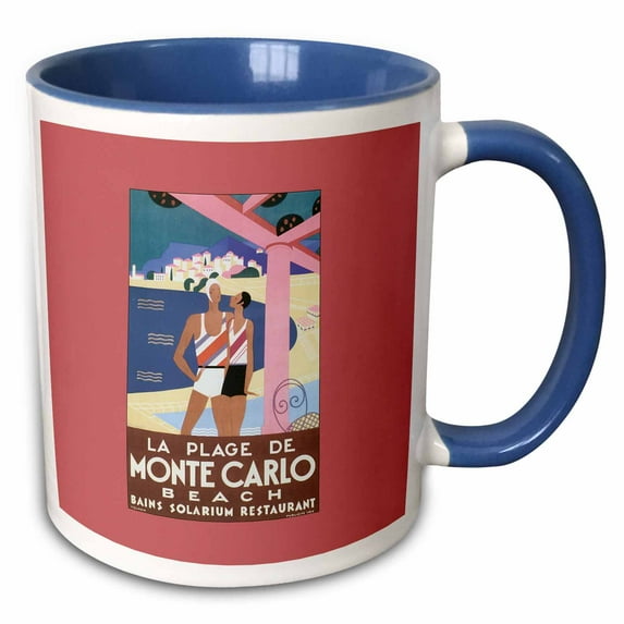 La Plage De Monte Carlo Beach Restaurant Vintage Travel Poster 15oz Two-Tone Blue Mug mug-169845-11