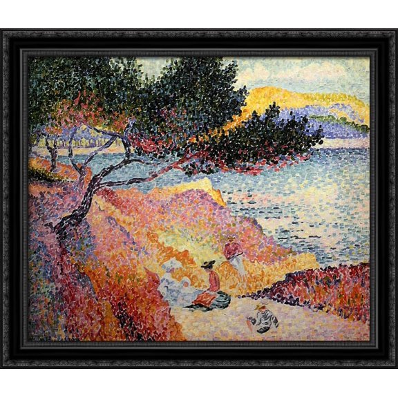 La Plage de Saint-Clair 34x28 Large Black Ornate Wood Framed Canvas Art by Henri-Edmond Cross