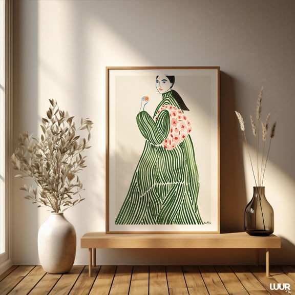 La Poire Green Coat Abstract Line Art Wall Decor, Unframed Canvas Size 16x24