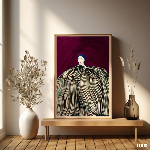 La Poire Ruby Coat Abstract Portrait Wall Art Print, Modern Feminine Decor Unframed Paper Print
