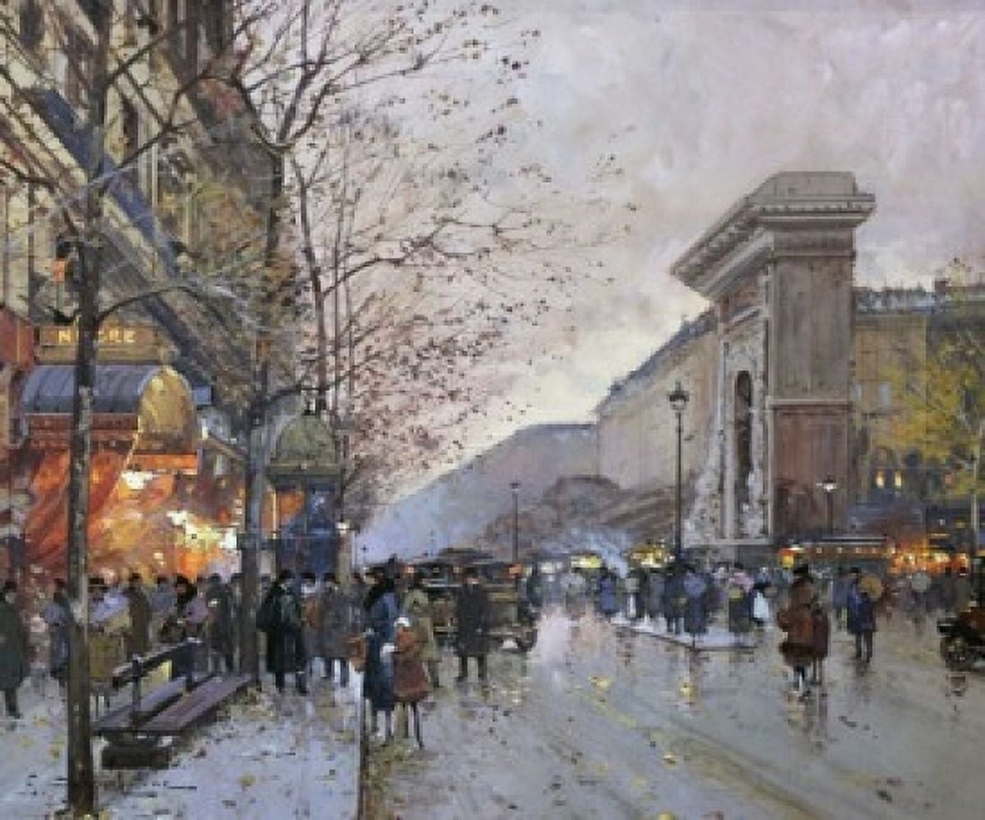 La Porte Saint Denis in Paris by Eugene Galien 1854-1941 Canvas Art - Eugene Galien (24 x 36)