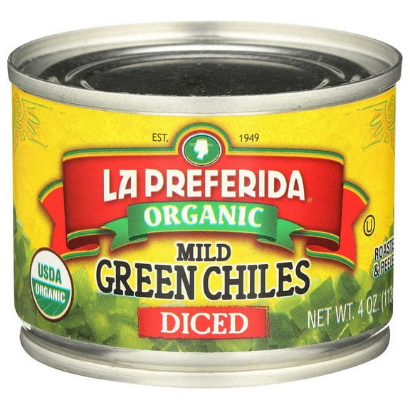 La Preferida Organic Mild Diced Green Chiles, 4 Fluid Ounce -- 12 per case.