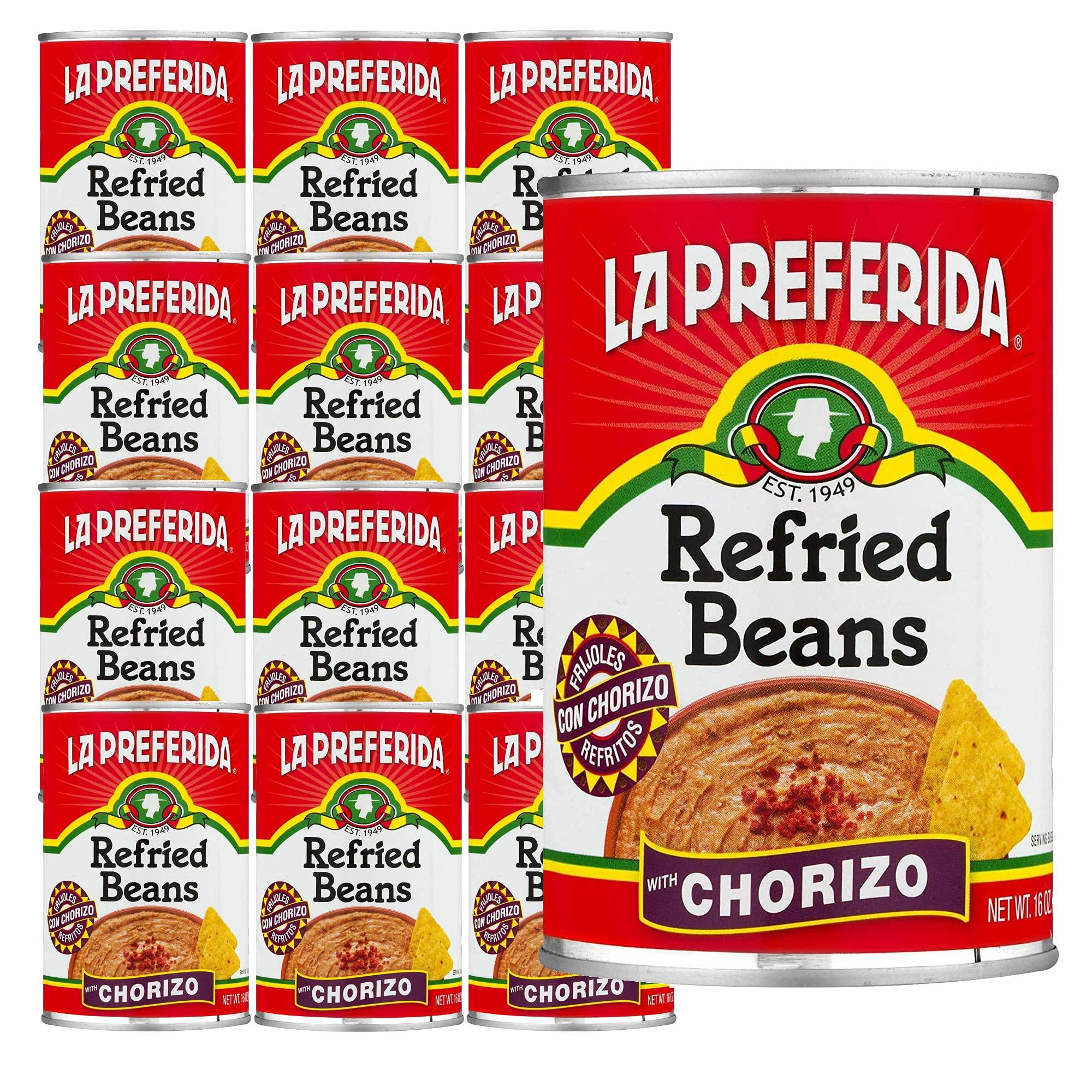 La Preferida Refried Beans, Chorizo, 16 oz (Pack 12)