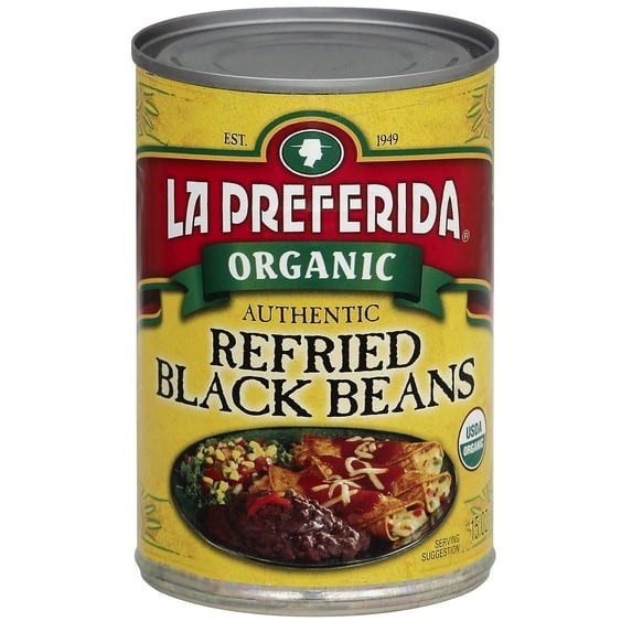 Pack of 12, La Preferida Organic Refried Black Beans, 15 oz