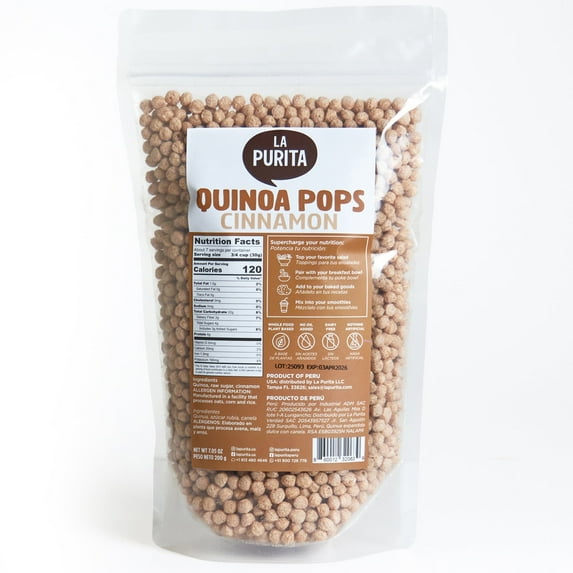 La Purita Cinnamon Quinoa Pops, 7 oz, Puffed Quinua, Gluten-Free Cereal, Vegan, Superfood (200g)