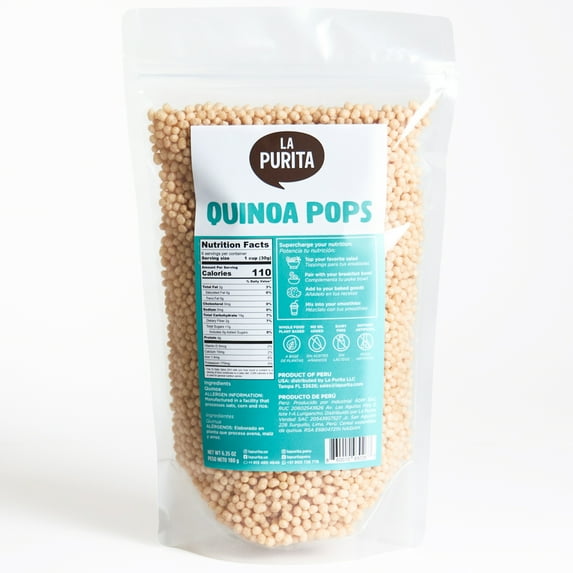 La Purita Quinoa Pops, 6.35 oz, Puffed Quinua, Gluten-Free Cereal, Vegan, Superfood (180g)