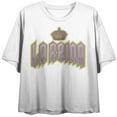 thumbnail image 1 of La Reina (Queen) Metallic Font Women's White Graphic Crop Tee-Medium, 1 of 3