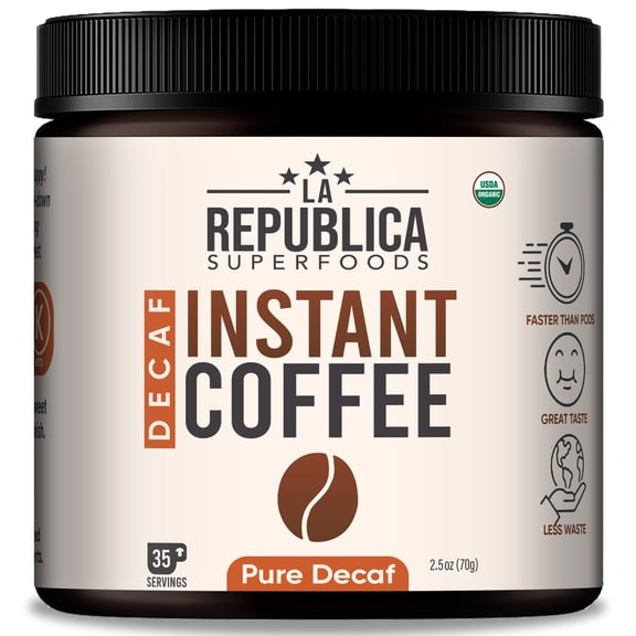 La Republica Organic Decaf Instant Coffee, 35 Servings, Medium Roast, Caramel Notes, Fair Trade, Instant Decaf Coffee, Decaf Iced Coffee