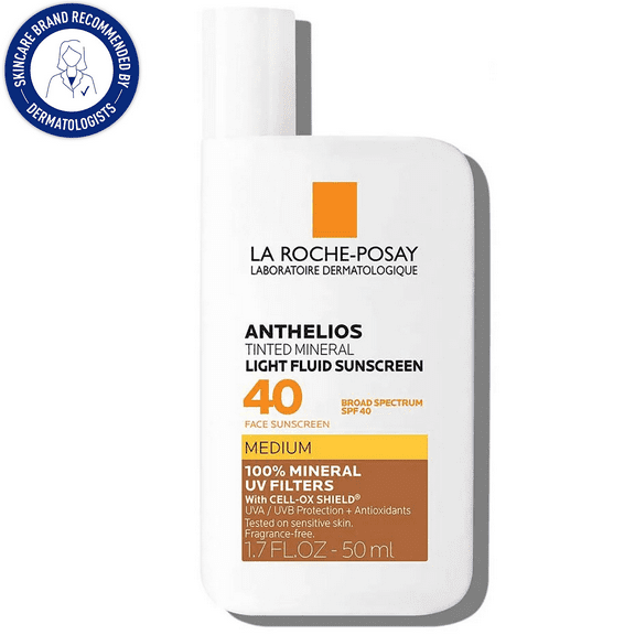 La Roche-Posay Anthelios Tinted Mineral SPF 40 Light Fluid Sunscreen Medium, 1.7 fl oz