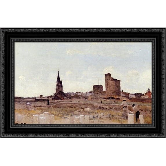La Rochelle ' Quarry near the Port Entrance 24x17 Black Ornate Wood Framed Canvas Art by Corot, Jean Baptiste Camille
