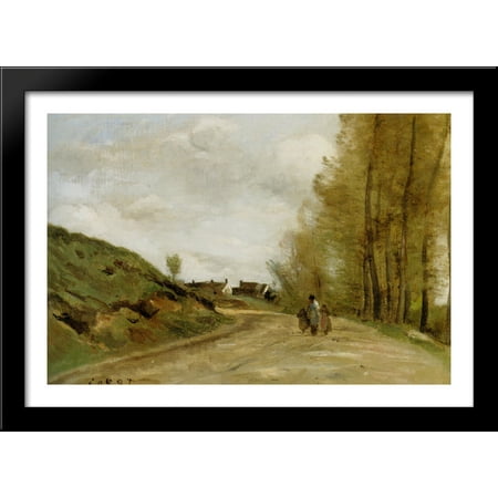 La Route de Gouvieux 40x28 Large Black Wood Framed Print Art by Jean Baptiste Camille Corot