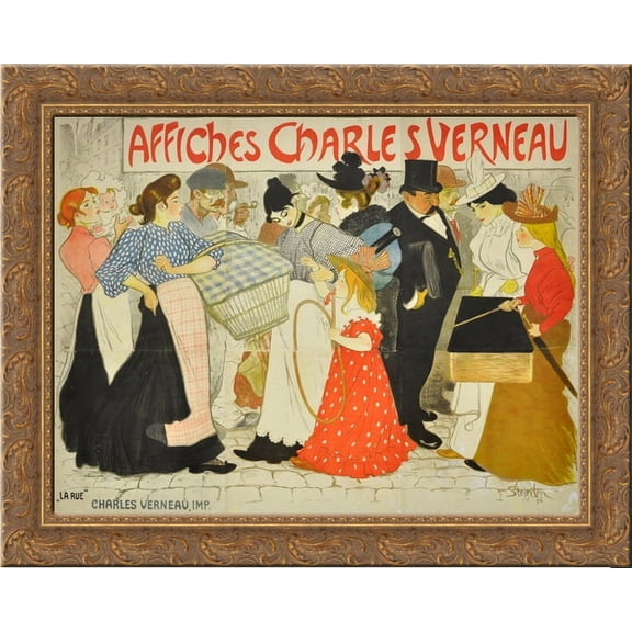 La Rue 24x20 Gold Ornate Wood Framed Canvas Art by Theophile Steinlen