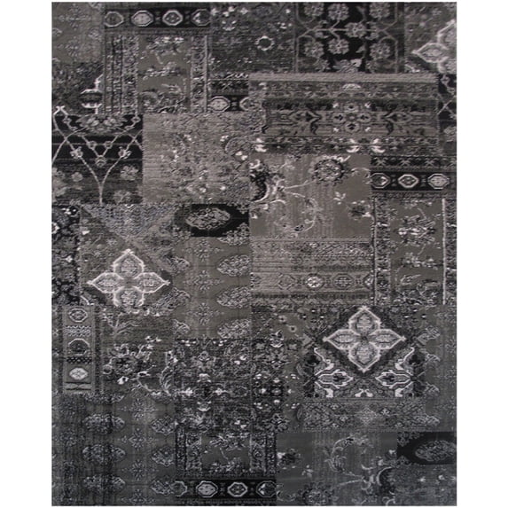 La Rugs Urban Area Rugs - 401-90 Contemporary Black Floral Vines Leaves Petals Rug