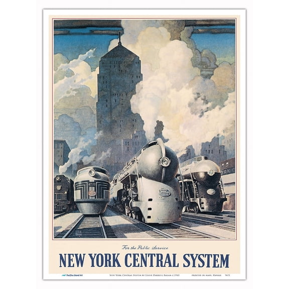 La Salle Street Station Chicago - New York Central System - Vintage Railroad Travel Poster by Leslie Darrell Ragan c.1945 - Master Art Print (Unframed) 9in x 12in