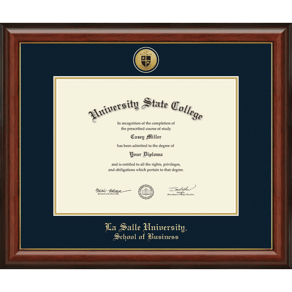La Salle University School of Business Diploma Frame, Document Size 16" x 12"