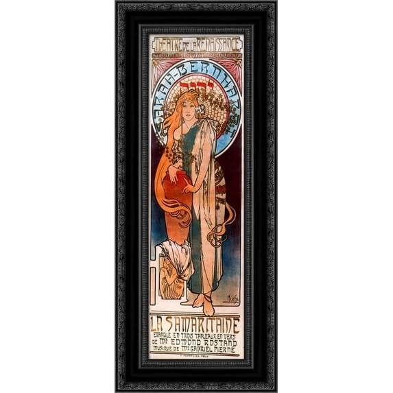 La Samaritaine 14x24 Black Ornate Wood Framed Canvas Art by Mucha, Alphonse Maria