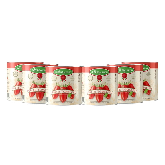 La San Marzano Italian Whole Peeled Tomatoes in Puree with Basil 28oz can (Pack of 6)