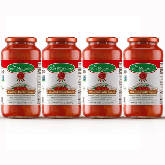 La San Marzano Roasted Garlic Pasta Sauce Made In Italy 24 oz Jar Mediterranean Diet (Pack of 4)