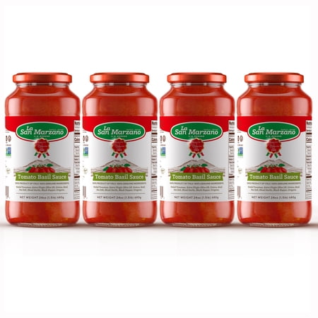 La San Marzano Tomato Basil Sauce Made In Italy 24 oz Jar Mediterran Diet (Pack of 4)