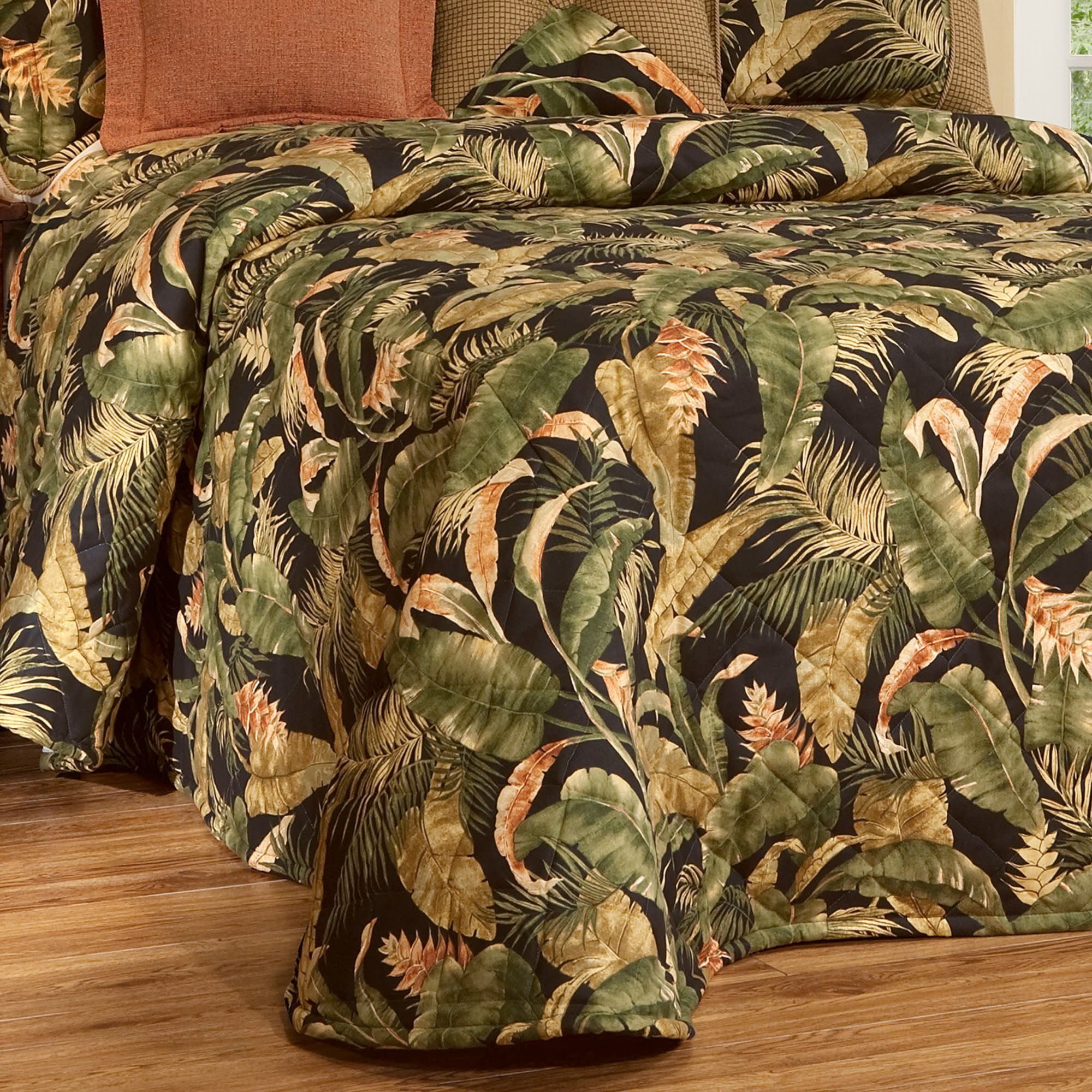 La Selva Black Cotton King Tropical Bedspread Set