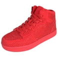 thumbnail image 1 of La Sheelah Flat Women High Top Fashion Sneakers Chelsea Shoes Lace Up Rhinestone Bling Crystals REXX-30 Hot Red 10, 1 of 3