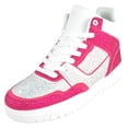 thumbnail image 1 of La Sheelah Flat Women High Top Fashion Sneakers Chelsea Shoes Lace Up Rhinestone Bling Sparkly Studs RICH-42 Hot Pink Fuchsia / White 7.5, 1 of 4