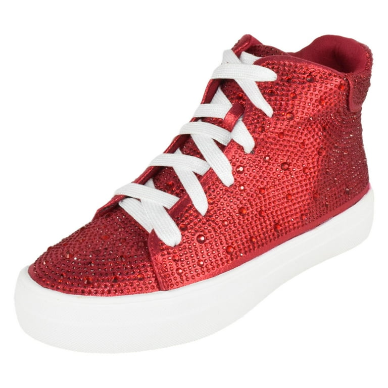 High Tops Red Glitter Tennis Shoes Glitter Red Bottoms Sneakers