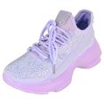 thumbnail image 1 of La Sheelah Flat Women Lace-Up Platform Sneakers Comfortable Sport Walking Running Shoes Rhinestone Bling Studs Anti-Slip Resistant HANA-49 Light Purple Lavender 8, 1 of 3