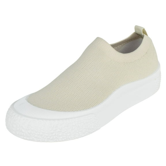 La Sheelah Flat Women Slip-On Sneakers Comfortable Shoes Elastic Breathable Knit Fabric COMFY-10 Beige 9