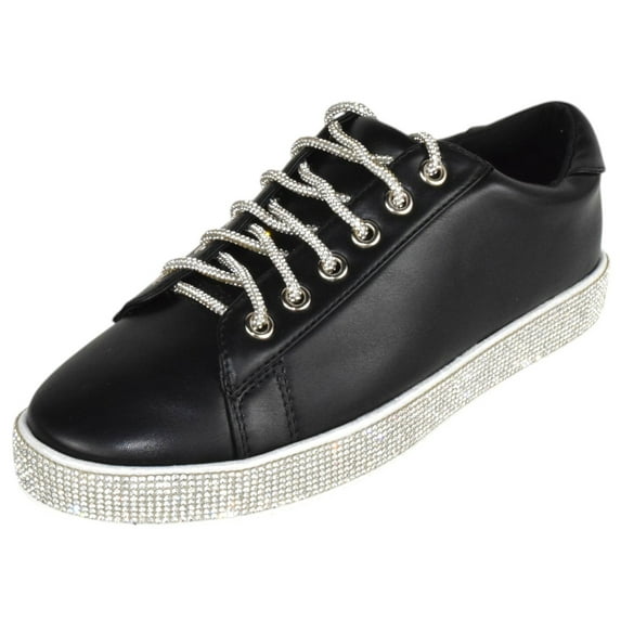 La Sheelah Shoes Women Flat Fashion Wedding Sneakers Crystals Rhinestone Blingy Lace Up SCOUT-24 Black 10