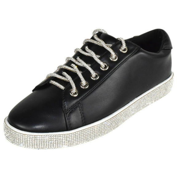 La Sheelah Shoes Women Flat Fashion Wedding Sneakers Crystals Rhinestone Blingy Lace Up SCOUT-24 Black 7.5