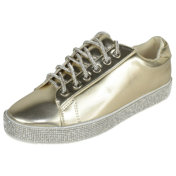 La Sheelah Shoes Women Flat Fashion Wedding Sneakers Crystals Rhinestone Blingy Lace Up SCOUT-24 Metallic Gold 10