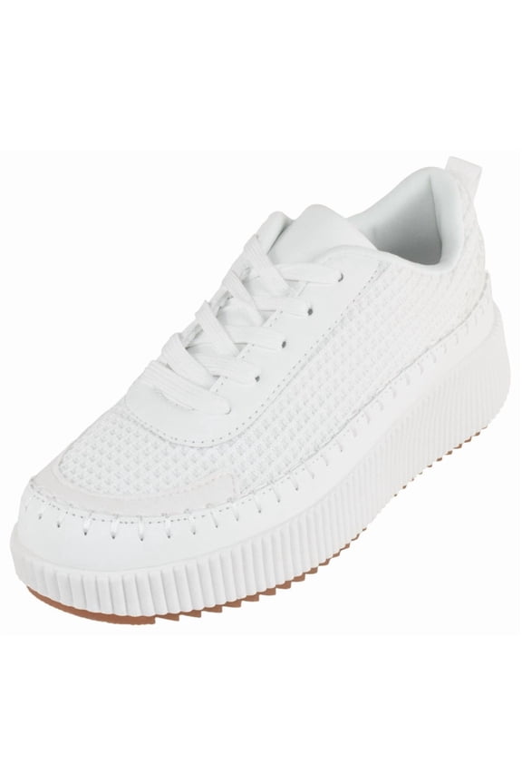 Women Knitted Low Top Patchwork Fashion Sneaker Casual Lace-Up Comfort Walking Shoes Lightweight Platform Sole Trendy Woven Design TIMELESS-12 All White 8