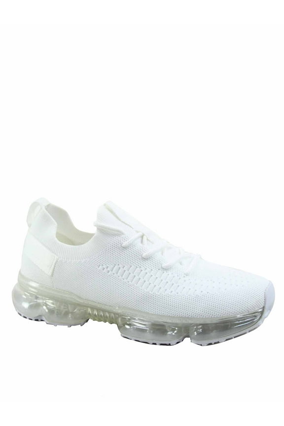Women's Shoes Breathable Elastic Mesh Lace Up Fashion Sneaker, Flat Heel, White, 8