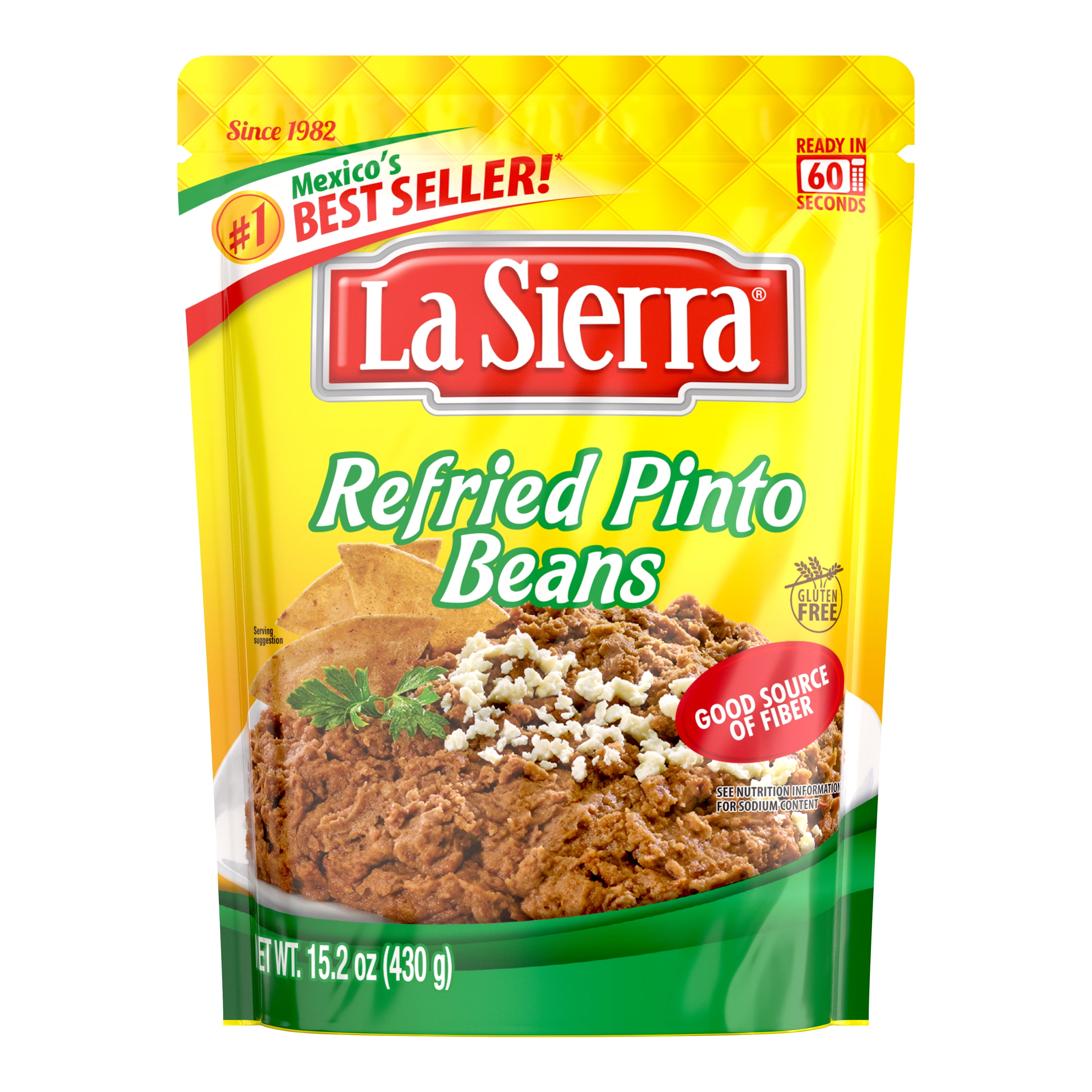 La Sierra Refried Pinto Beans, Ready-to-Heat Seasoned Pinto Beans, 15.2 oz, 8 Shelf-Stable Pouches