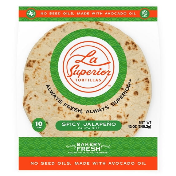 La Superior Fajita Size, Spicy Jalapeo Flour Tortillas, 12.2 oz, 10 Count
