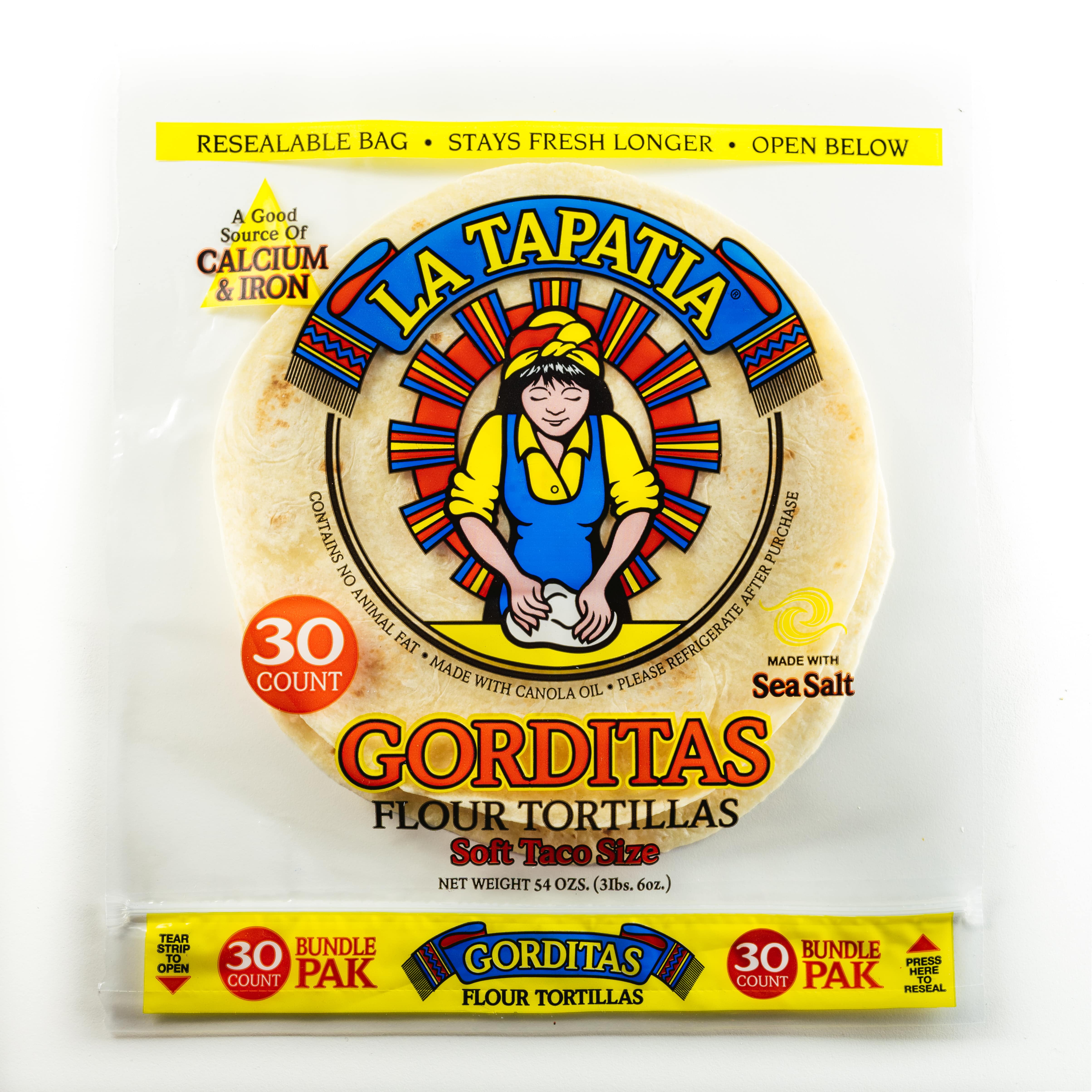 La Tapatia Gorditas Flour Tortillas, Bundle pack, 8", 30 Count (54 oz) Resealable Package