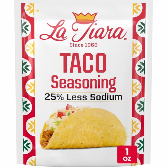 La Tiara Taco Seasoning Mix, 25% Less Sodium, Spices and Seasonings, 1 oz
