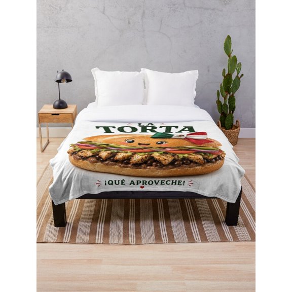 La Torta Mexican Sandwich Graphic Fleece Blanket, Green, Orange and Brown Polyester Fleece, 280 GSM