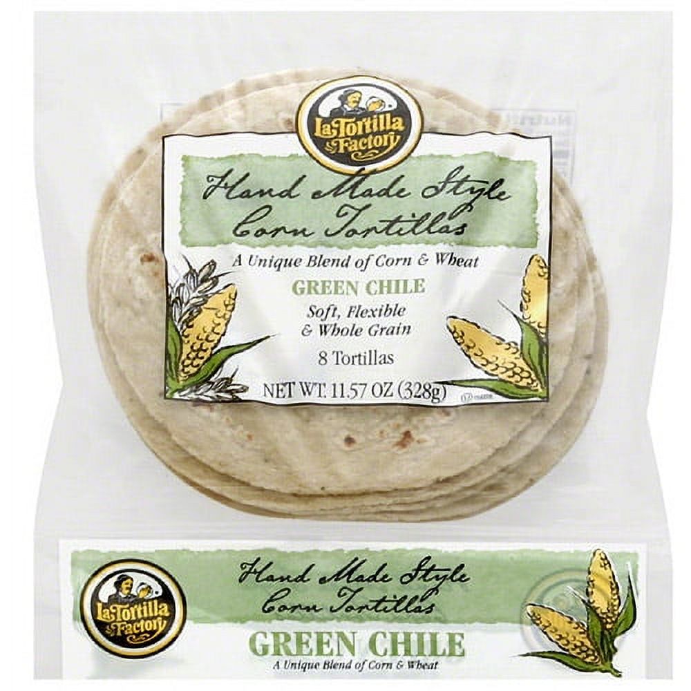 La Tortilla Factory Hand Made Style Green Chile Corn Tortillas, 8 count, 11.57 oz, (Pack of 12) - image 1 of 1