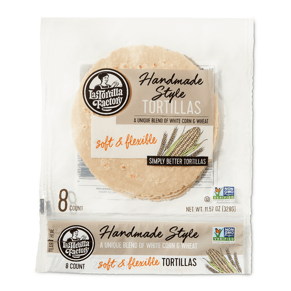 La Tortilla Factory Handmade Style Corn & Wheat Tortillas, Soft & Flexible, Non-GMO, 8 Count, 11.57 oz – Griddle-Style Wraps for Tacos and Quesadillas