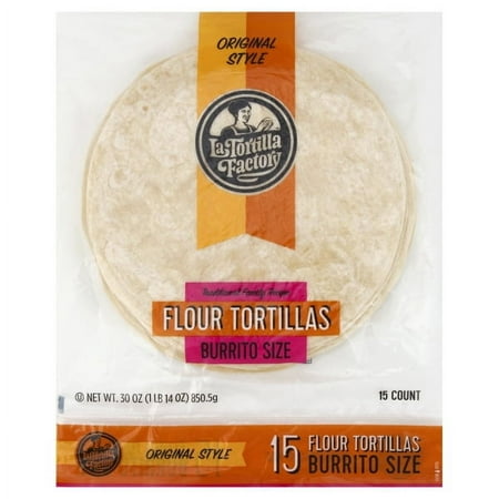La Tortilla Factory Original Style Flour Tortillas, Burrito Size, 15 Count, 30 oz – Soft Flour Wraps for Burritos and Quesadillas