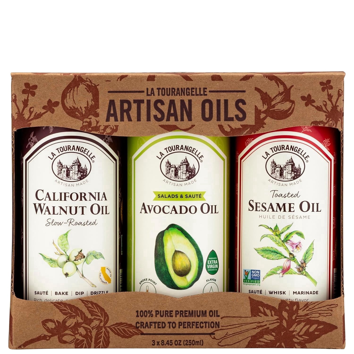 La Tourangelle Favorite Gift Box Trio - Walnut, Avocado, Sesame Oil, 8.45 fl oz each