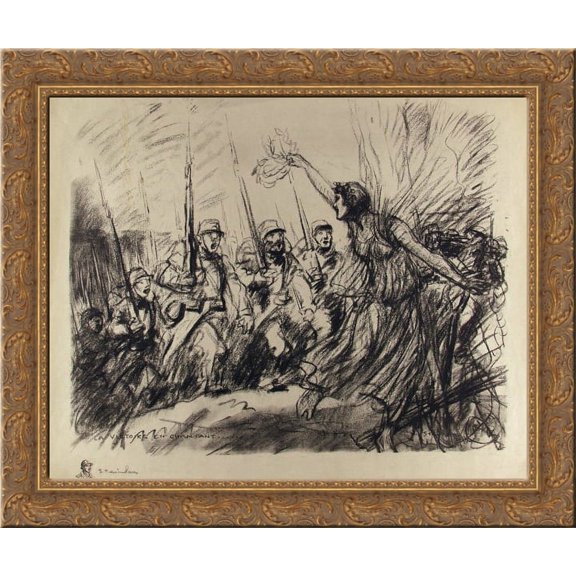 La Victoire en chantant 24x20 Gold Ornate Wood Framed Canvas Art by Theophile Steinlen