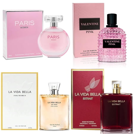La Vida Bella, La Vida Bella Ext, Paris Women, Valentine Pink Perfume for Women3.4 oz, Warm Vanilla & Spun Sugar Scent,4pc Coffret for Women