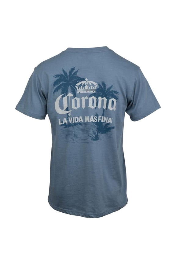 La Vida Mas Fina Palm Trees Front & Back Print T-Shirt, Blue - Large