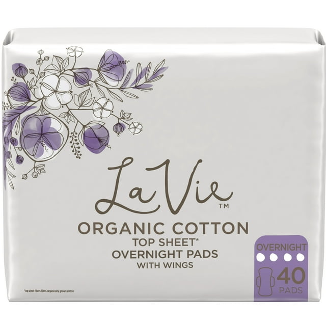 La Vie Organic Cotton Top Sheet Feminine Pads with Wings, Overnight ...