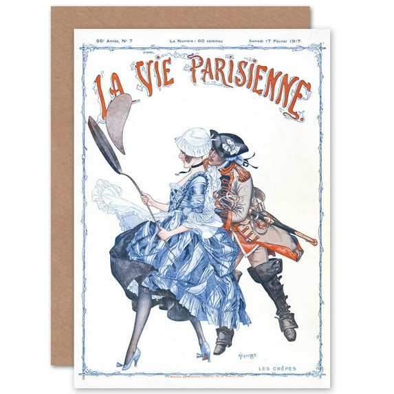 La Vie Parisienne Couple Cook Crepes Magazine Cover Greetings Card Plus Envelope Blank inside
